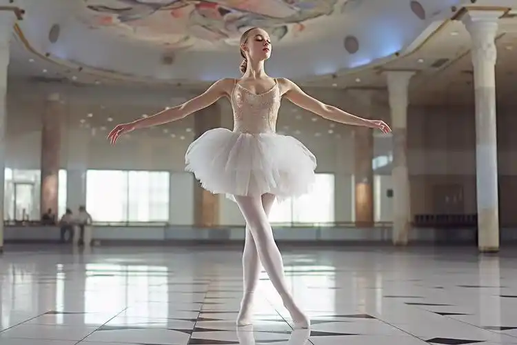 舞蹈美女在舞台上舞蹈室优雅地跳着单人芭蕾舞仙气飘飘