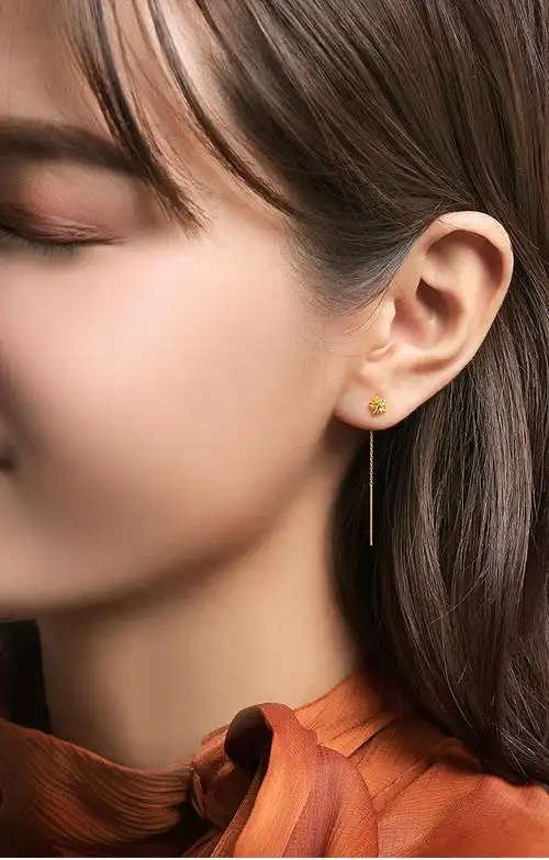 鑫万福黄18k金五角星车花星星黄金耳饰简约精致耳线修饰脸型