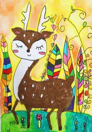 深林里的梅花鹿/儿童书画作品深林里的梅花鹿欣赏_中国少儿美术网