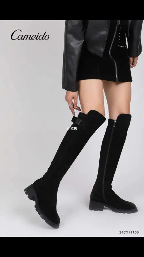 磨砂皮过膝高筒长靴