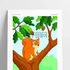 卡通搞笑松鼠在树上