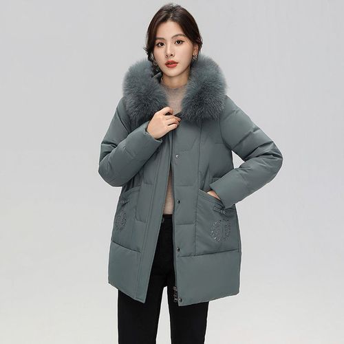 羽绒服2023秋冬新款女休闲中长修身连帽狐狸大毛领羽绒服外套潮