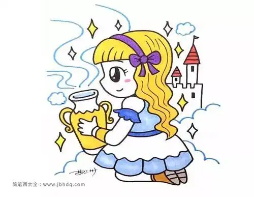 水瓶座漫画女孩简笔画