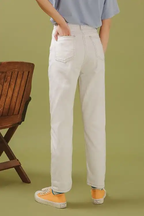 高腰直筒九分休闲白色牛仔裤女春季新款直筒显瘦学生ins韩版