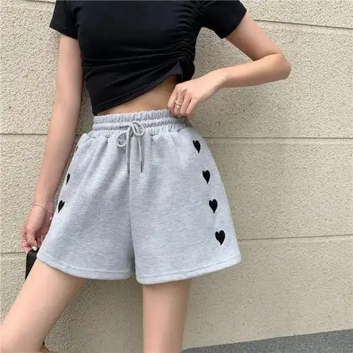 运动休闲裤女2022夏季新款女装韩版松紧高腰宽松显瘦阔腿a字短裤