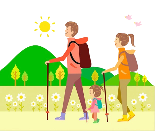 手绘一家三口登山
