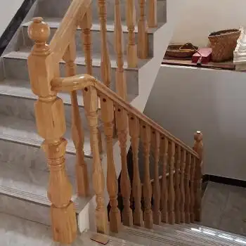 奇步楼梯清水色原木烤漆实木立柱扶手栏杆护栏飘窗别墅阁楼阳台室内