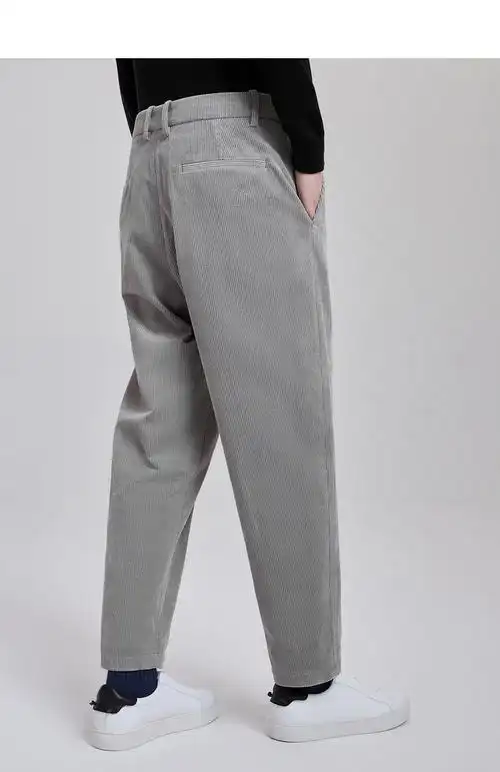 gxg男装【斯文系列】21年秋季新款灯芯绒休闲简约休闲男士直筒裤 灰色