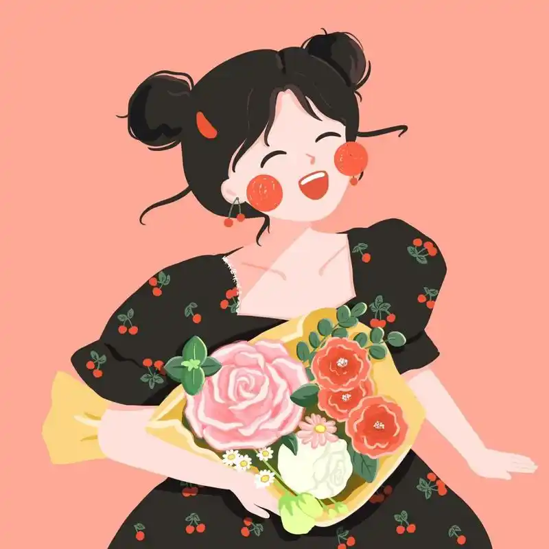 插画头像 · 20 | 捧花的丸子头大笑可爱女生 "哈哈哈哈哈哈哈哈哈