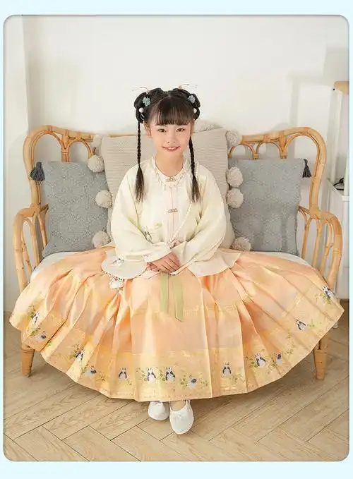 马面裙全套儿童 汉服女童春秋团团兔明制儿童古风超仙大童马面裙套装