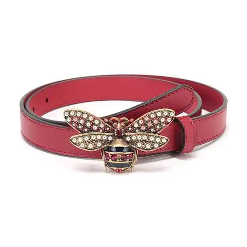 gucci 古驰 女士queen margaret系列皮革蜜蜂仿古板扣式皮带腰带