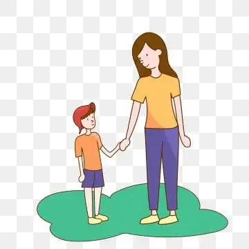 母亲节 妈妈与儿子 手亲手 亲情, 手绘卡通母亲节人物png, 手亲手