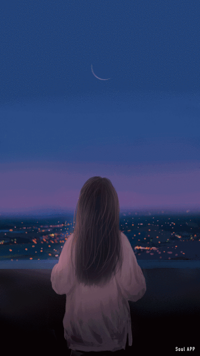 壁纸,月亮 夜色风景马赛克颜色情侣卡通 可爱 少女心 锁屏 渐变 动漫