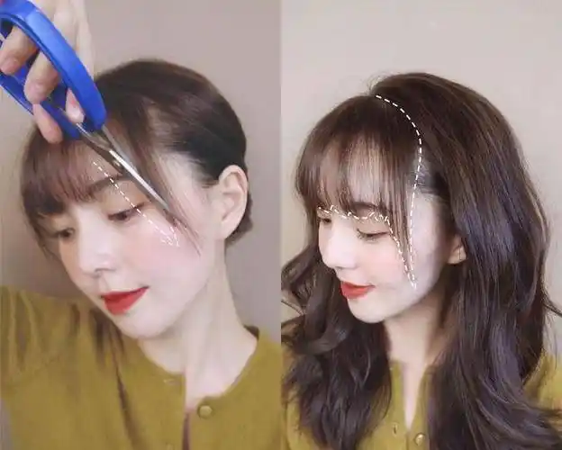 然后就是修剪刘海两侧的头发,可以做一个递增的坡度,这样的过渡会显得
