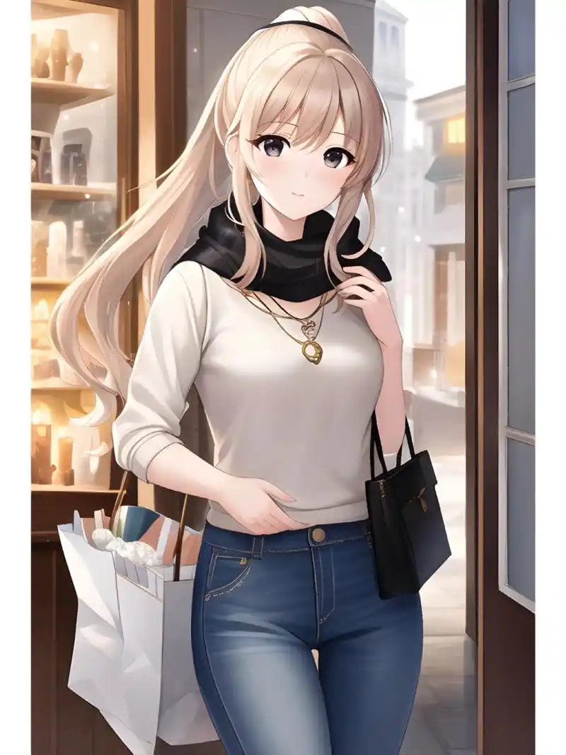 动漫二次元绘画人物,冬季毛衣外套女