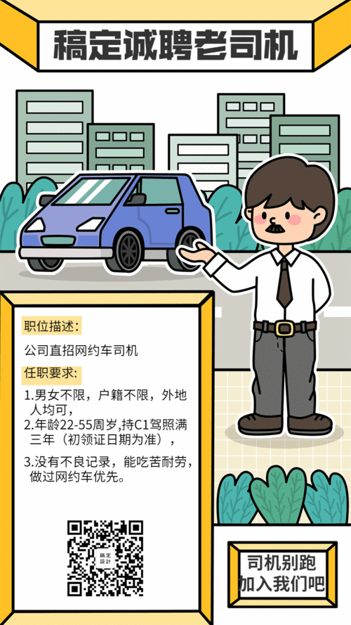 卡通/宣传/招聘司机网约车动态海报