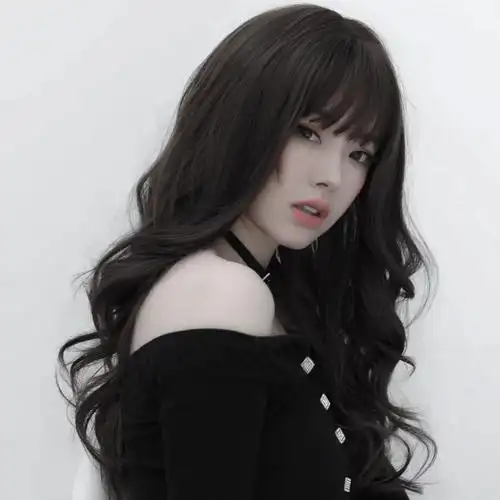 卷发长卷发齐刘海大波浪女士蕾丝欧美黑色真发假发