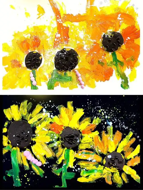 向日葵太阳花启蒙小班儿童水粉创意美术画