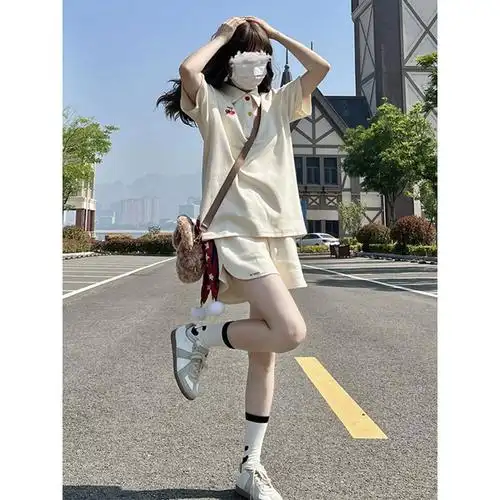 韩版女夏季时尚新款学生polo休闲运动套装短裤宽松显瘦短袖两件套