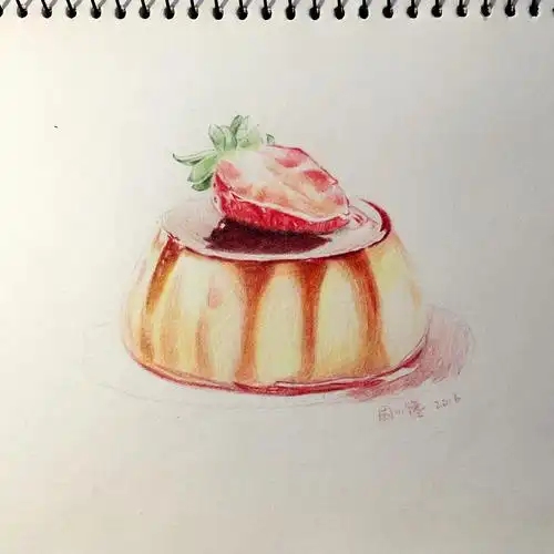 周小馋 彩铅 草莓焦糖布丁