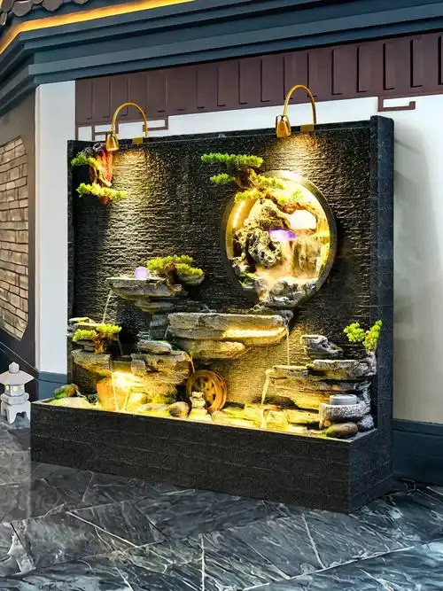 水幕幕墙假山流水喷泉屏风背景墙客厅庭院花园摆件