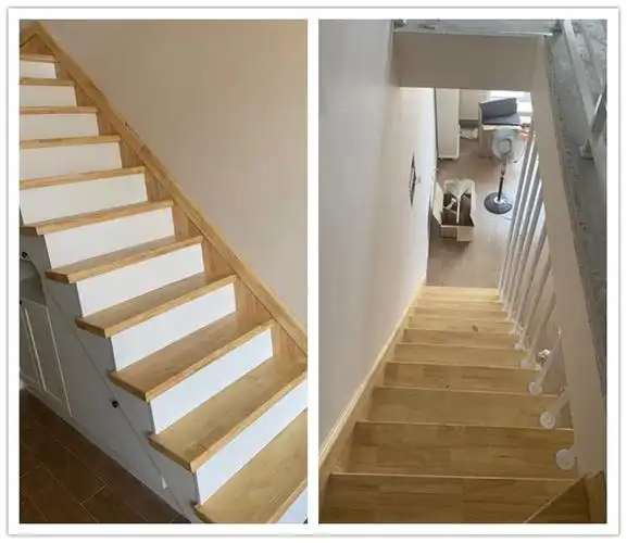 定制阁楼别墅楼梯板踏步板钢架包水泥实木楼梯踏板台阶板立板橡木