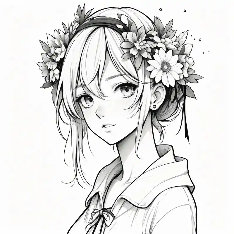 黑白素描动漫女生头像95