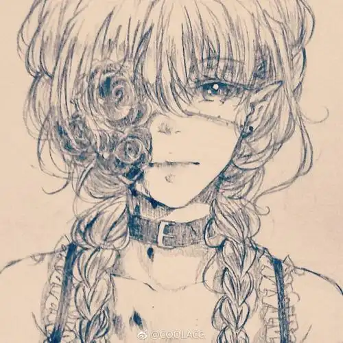 人物黑白动漫素材插画绘画线稿手绘女生男生长发短发转载