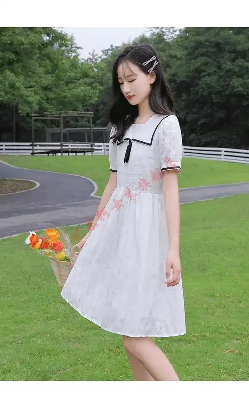 nilaike品牌女装 中学生学院风连衣裙仙女连衣裙薄款初中生夏装少女裙
