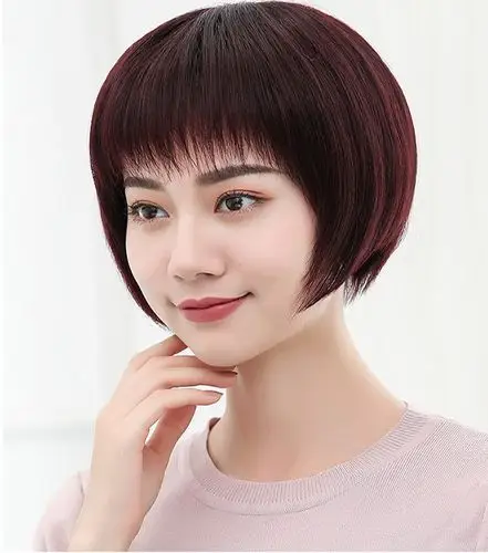 真发假发女短发中老年女士真人发送妈妈全手织波波bobo头假发头套