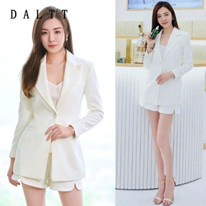daltt正品明星王晓晨同款西装套装女白色修身时尚气质西服两件套