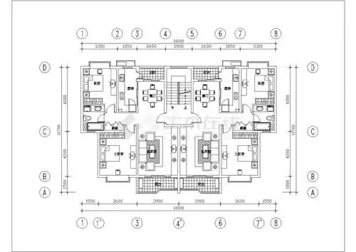 某多层住宅楼建筑设计cad平面图案例