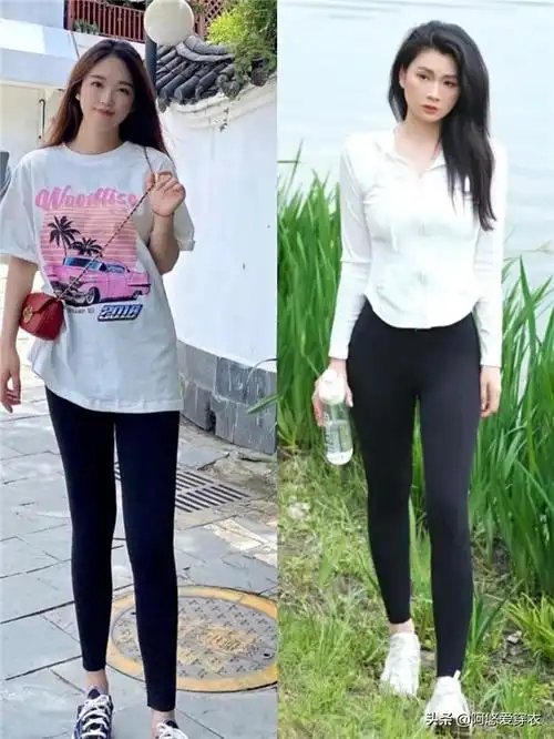 【1】长款t恤搭配无痕液体裤,修饰胯宽腿粗