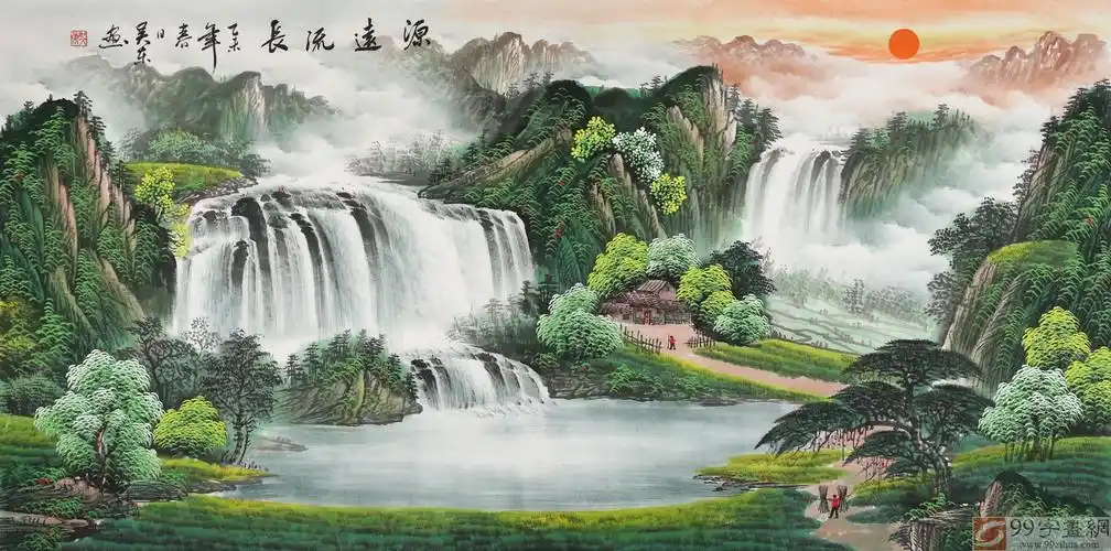 【已售】吴东四尺聚宝盆山水画《源远流长》