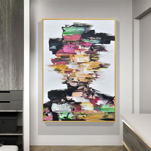 手绘抽象人物少女油画客厅背景墙装饰画现代轻奢立体肌理卧室挂画