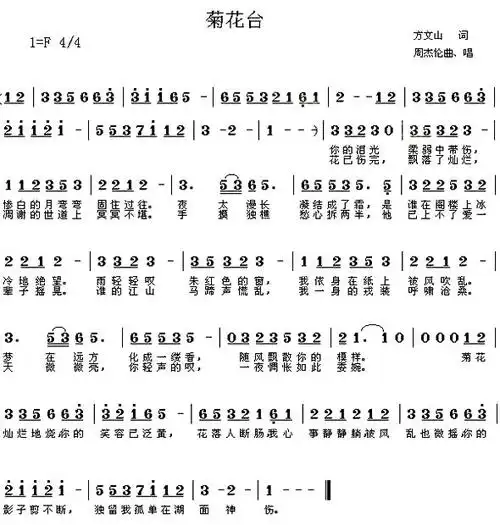 《菊花台》歌曲简谱简介《菊花台》是周杰伦为《满城尽带黄金甲》制作
