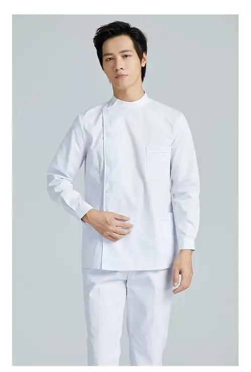 医生工作服男护士服长袖分体套装一套牙科医生白大褂短款短袖立领