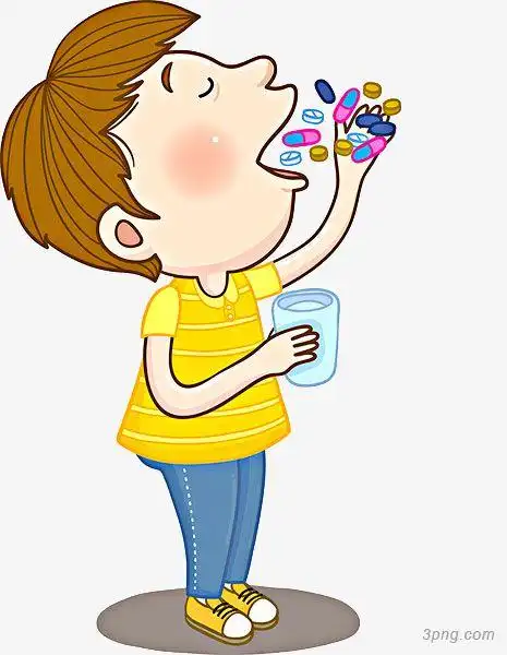 吃药的男孩png素材透明免抠图片卡通手绘