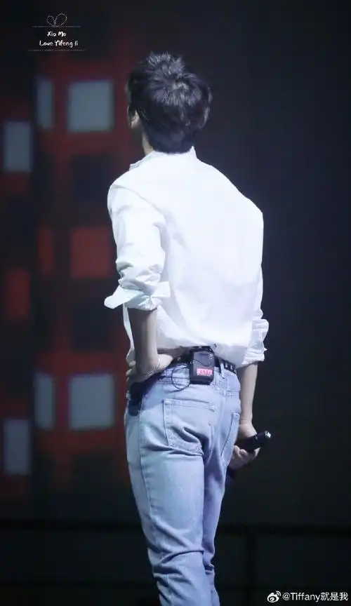 白衬衫 牛仔裤帅气好看的歌手李,背影鲨