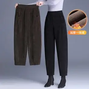 加绒加厚灯芯绒哈伦裤女2023冬季松紧腰宽松休闲保暖九分灯笼裤女