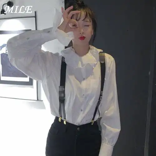 青春有你虞书欣同款春装设计小众上衣网红翻领衬衫