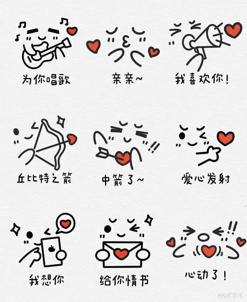 一看就会的传纸条小表情之心动篇～#简笔画 #传纸条小表情 @ - 抖音