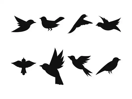 黑色简约手绘小鸟飞鸟飞禽鸟类剪影元素png素材