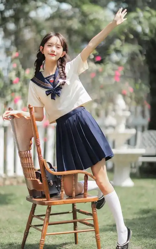 jk制服裙日系学院海军风甜美百褶裙子水手服套装连衣裙女夏季 6665