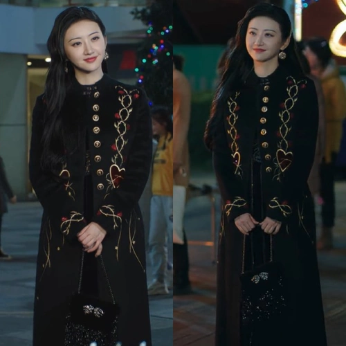 一折景甜同款外套冬_司藤景甜同款复古高端重工刺绣修身气质毛呢大衣