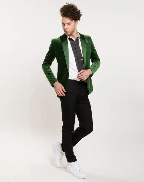 男款草绿色个性修身长袖西服
