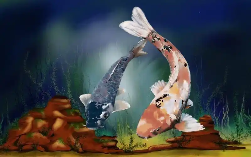 锦鲤寓意着吉祥幸福,艺术壁纸-回车桌面