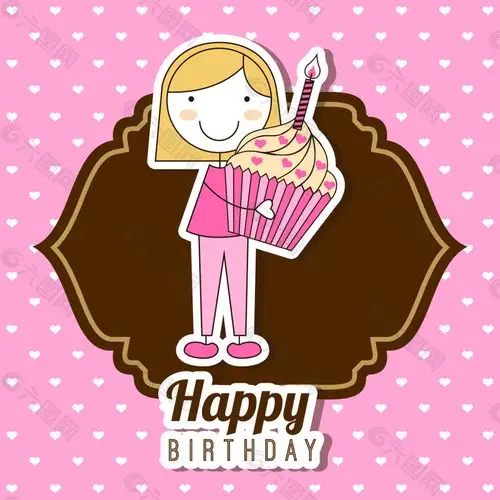 生日可爱女孩风格庆祝矢量