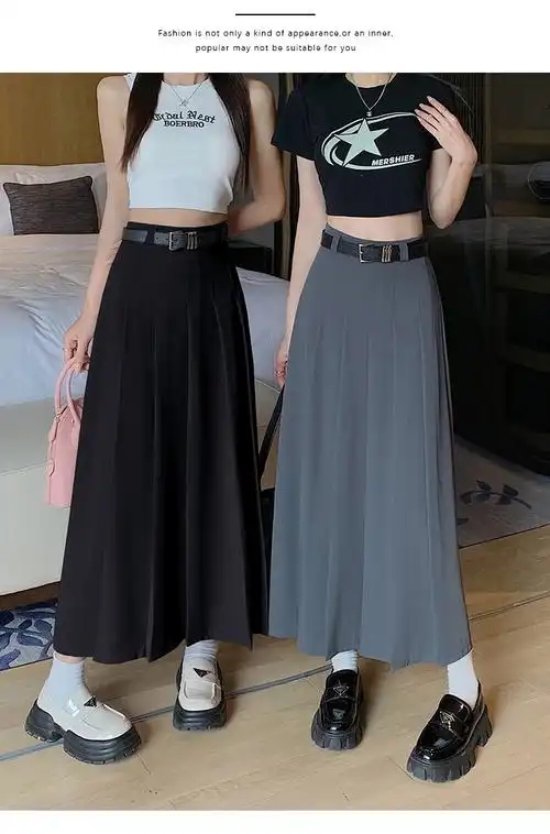 (升级西装面料 腰带款)百褶裙半身裙女春夏新款显瘦裙子中长裙 - 17网