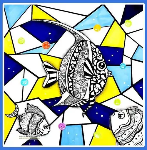 儿童画教程|玩转线条与色块--快看,游来一群小鱼